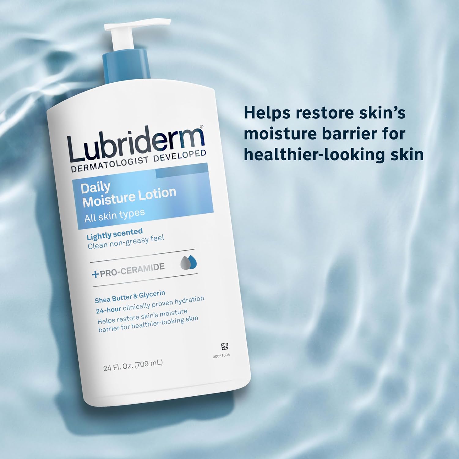Lubriderm Daily Moisture Body Lotion + Pro-Ceramide, Body Lotion For Dry Skin, Shea Butter, Glycerin, Lightly Scented Hand Lotion, Non-Greasy 24-Hour Moisturizer, Paraben & Dye Free, 24 Fl Oz