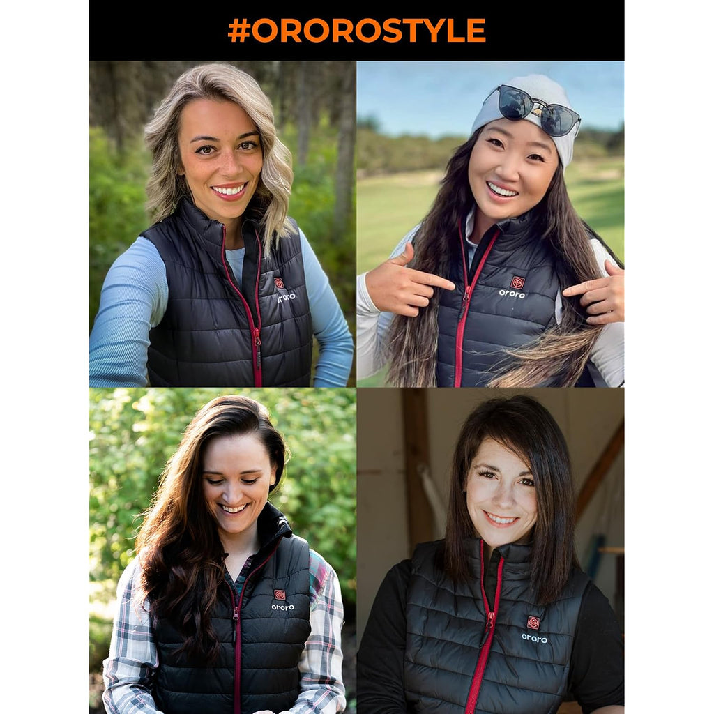 Ororo Women’S Heated Vest, 4 Heating Zones Lightweight Electric Vest | Classic Design With Fellex Insulation, Wind And Water Resistant Shell, Rechargeable Battery Included For Daily Winter Comfort