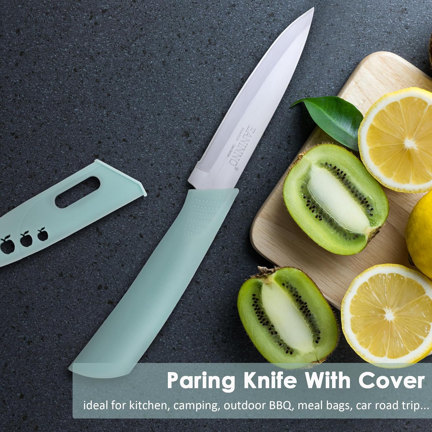 Paring Knife, 4 inch Kitchen Knives Set with Cover Small Knife for Fruit Peeling Vegetable Stainless Steel with Sheath Ergonomic Handle