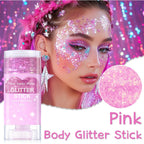 Halloween Body Glitter Stick, Waterproof Halloween Face Glitter Gel, Chunky Glitter Face Paint, Orange Purple Black Sequin Hair Glitter Makeup for Women and Kid (Pink)