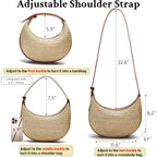 Herald Straw Crossbody Bag for Women Beach Woven Hobo Handbag Summer Chic Crescent Shoulder Purses with Adjustable Strap