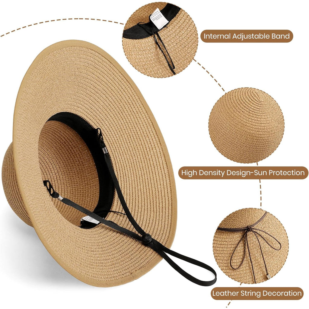 Sun Hats for Women, Straw Hats UPF 50+ Sun Protection, Wide Brim Womens Beach Hat for Summer Travel