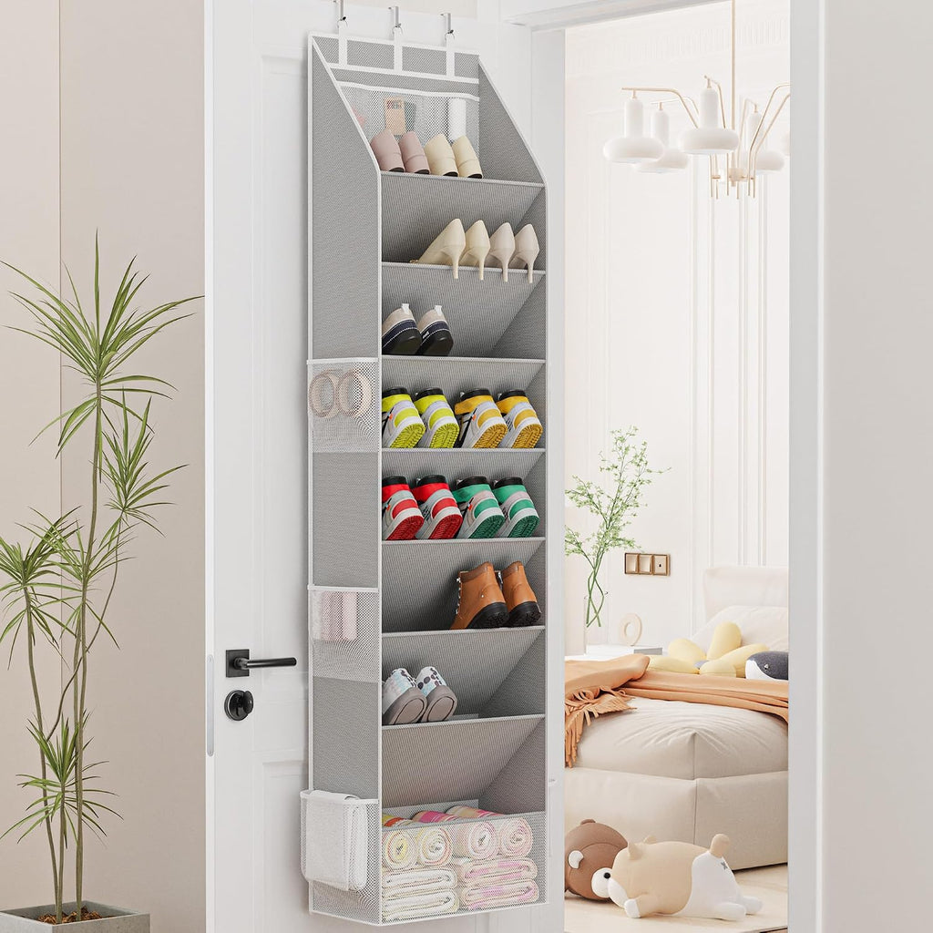 Shoe Organizer, Over The Door Shoe Organizer, Hanging Closet Shoe Storage With Large Deep Pockets, Fits 16–24 Pairs Of Sneakers, Sandals, Boots, Gray