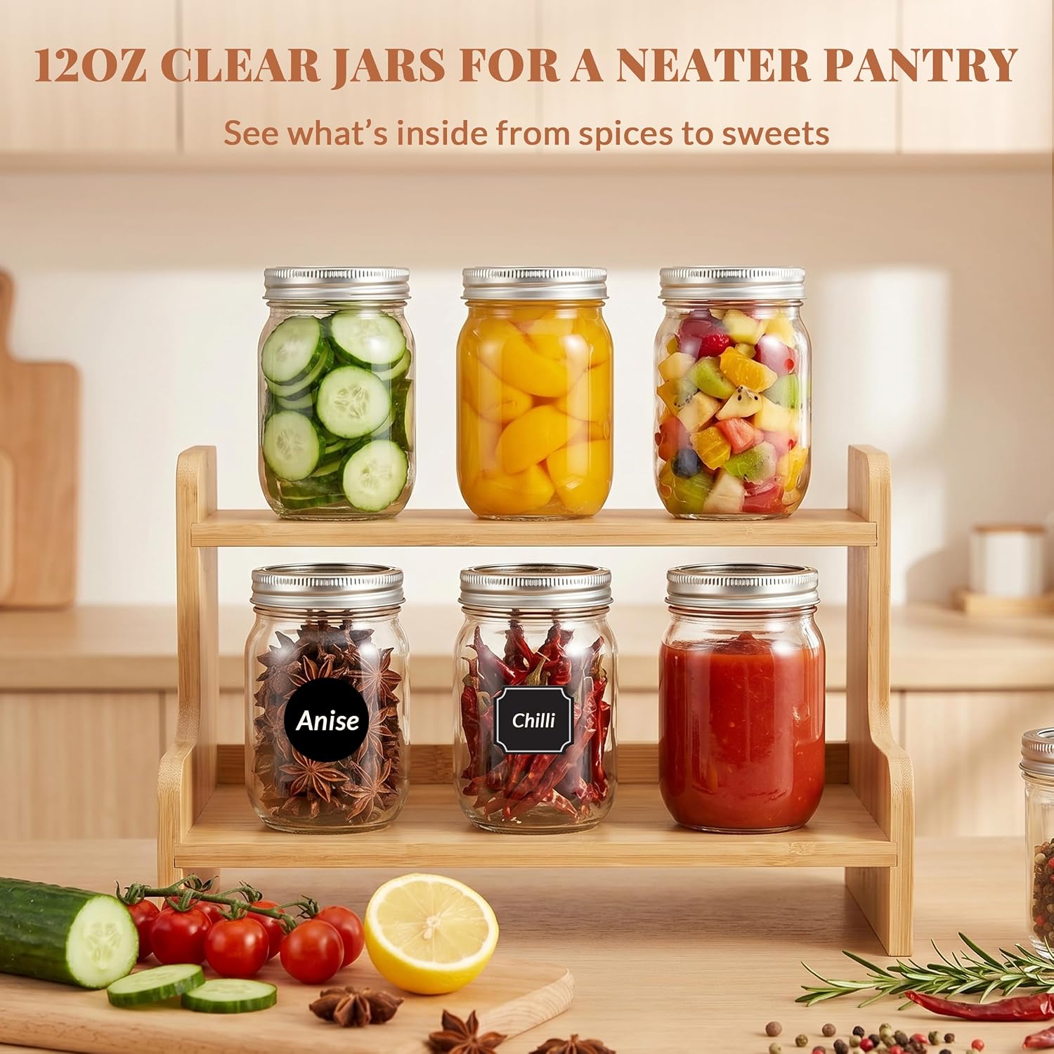Cyclemore 20 Pcs 12Oz Glass Mason Jars With Silver Separable Lids, 350Ml Round Canning Jars For Honey, Jam, Herb, Wedding Favor, Kitchen Storage Wide Mouth Bottles For Crafts, Meal Prep