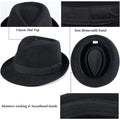 Unisex Classic 20s Trilby Fedora-Hat Casual Manhattan Short-Brim Structured Gangster Panama Felt Jazz Cap Black