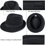 Unisex Classic 20s Trilby Fedora-Hat Casual Manhattan Short-Brim Structured Gangster Panama Felt Jazz Cap Black
