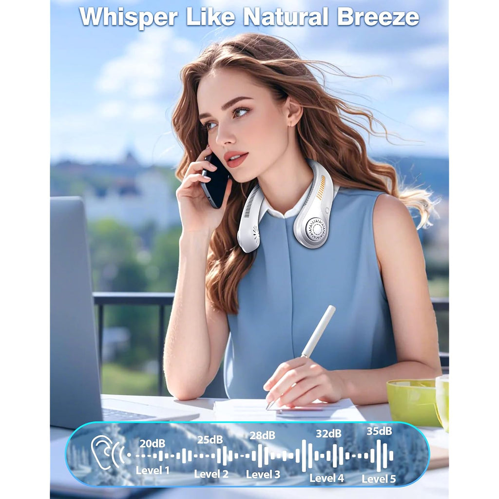 Portable Neck Fan - Rechargeable Personal Fan With Neck Support, 5000Mah, 5-Speed Quiet, Lightweight Long Lasting Bladeless Fan, Wearable Cooling Fan For Hot Flashes, Travel, Gifts For Men Women