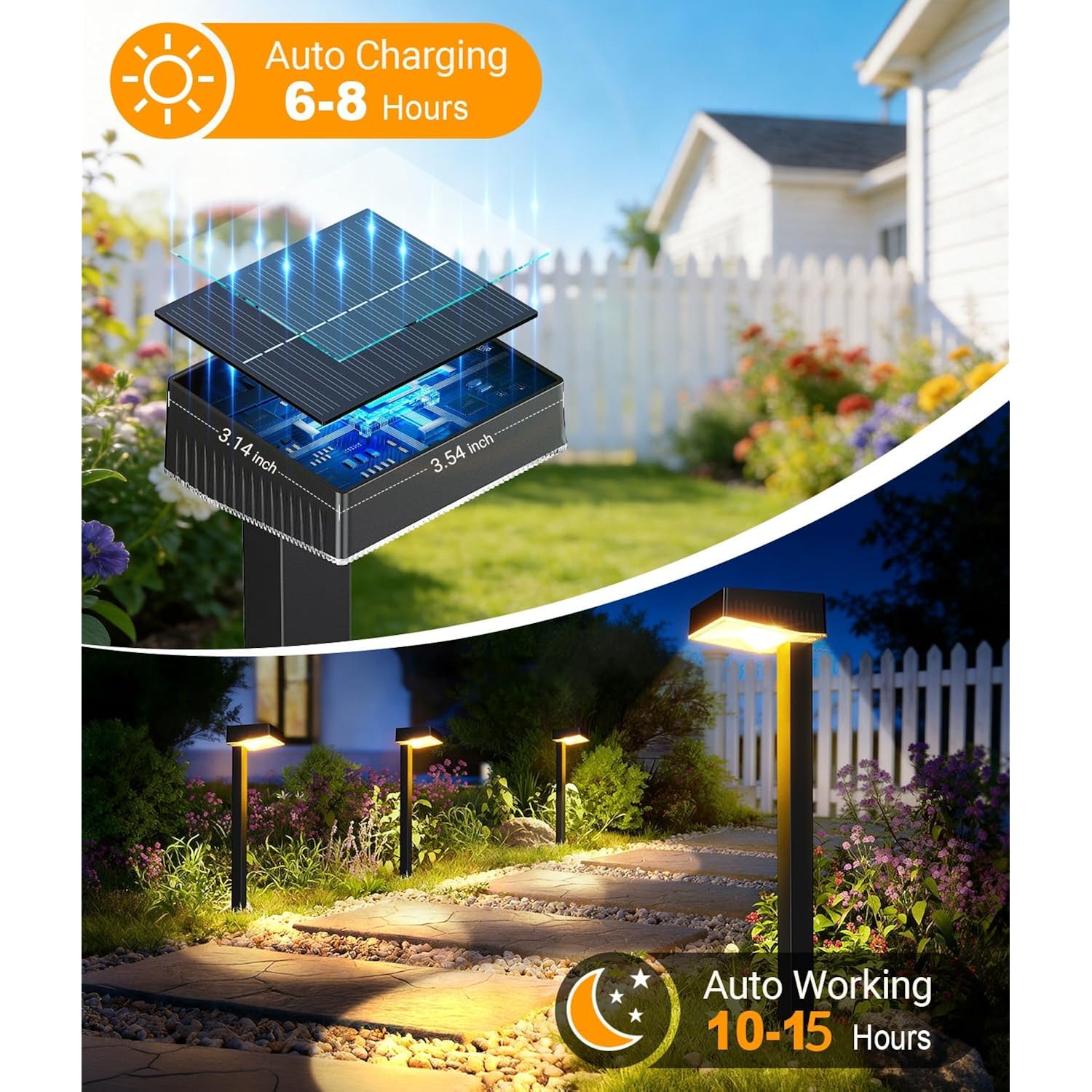 Solar Pathway Lights Outdoor, 8 Pack Garden Lights Solar Powered Path Lights With Larger Led Lens, 2 Light Modes Waterproof Outdoor Solar Light For Yard Driveway Walkway Landscape, Warm White