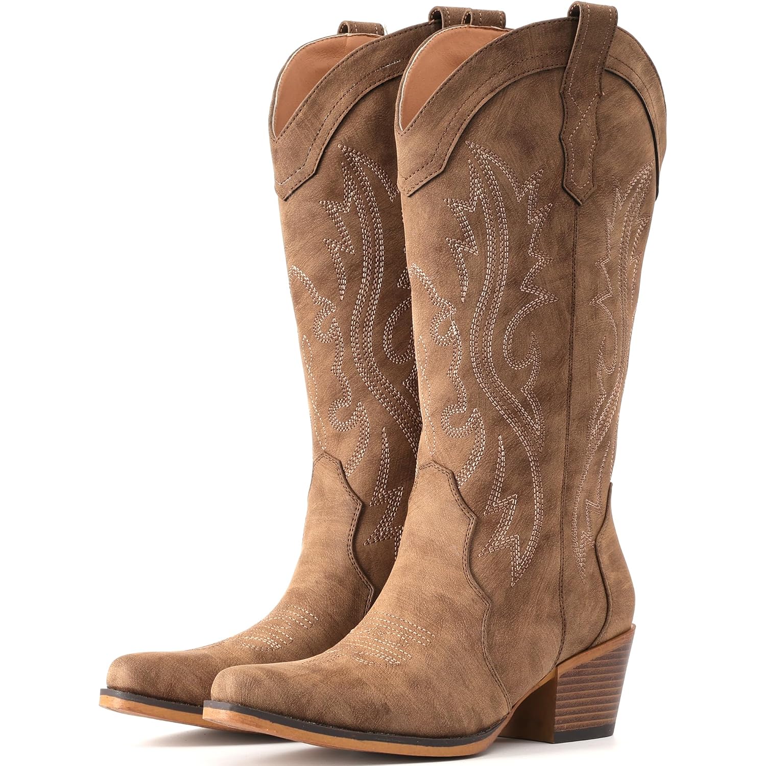 Cowboy Boots For Women Western Cowgirl Boots With Chunky Heel Mid Calf Snip Toe Ideal For Low Insteps