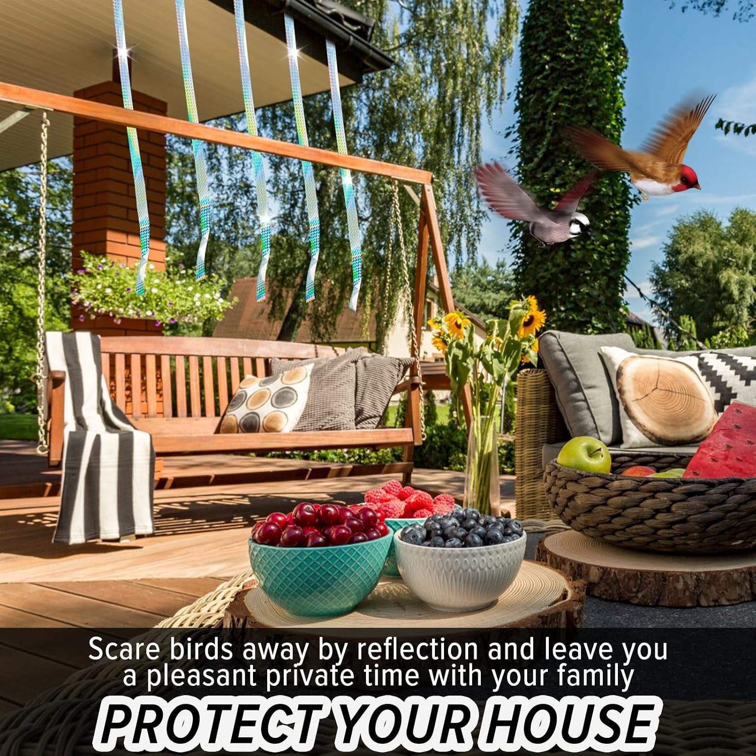 Mp Mypole Bird Scare Tape Ribbon, 2 * 300 Foot Reflective Tape Ribbon For Birds Woodpecker Scare Reflective Flash Tape Scare Birds Away For Outdoor, House, Garden, Patio, Orchard
