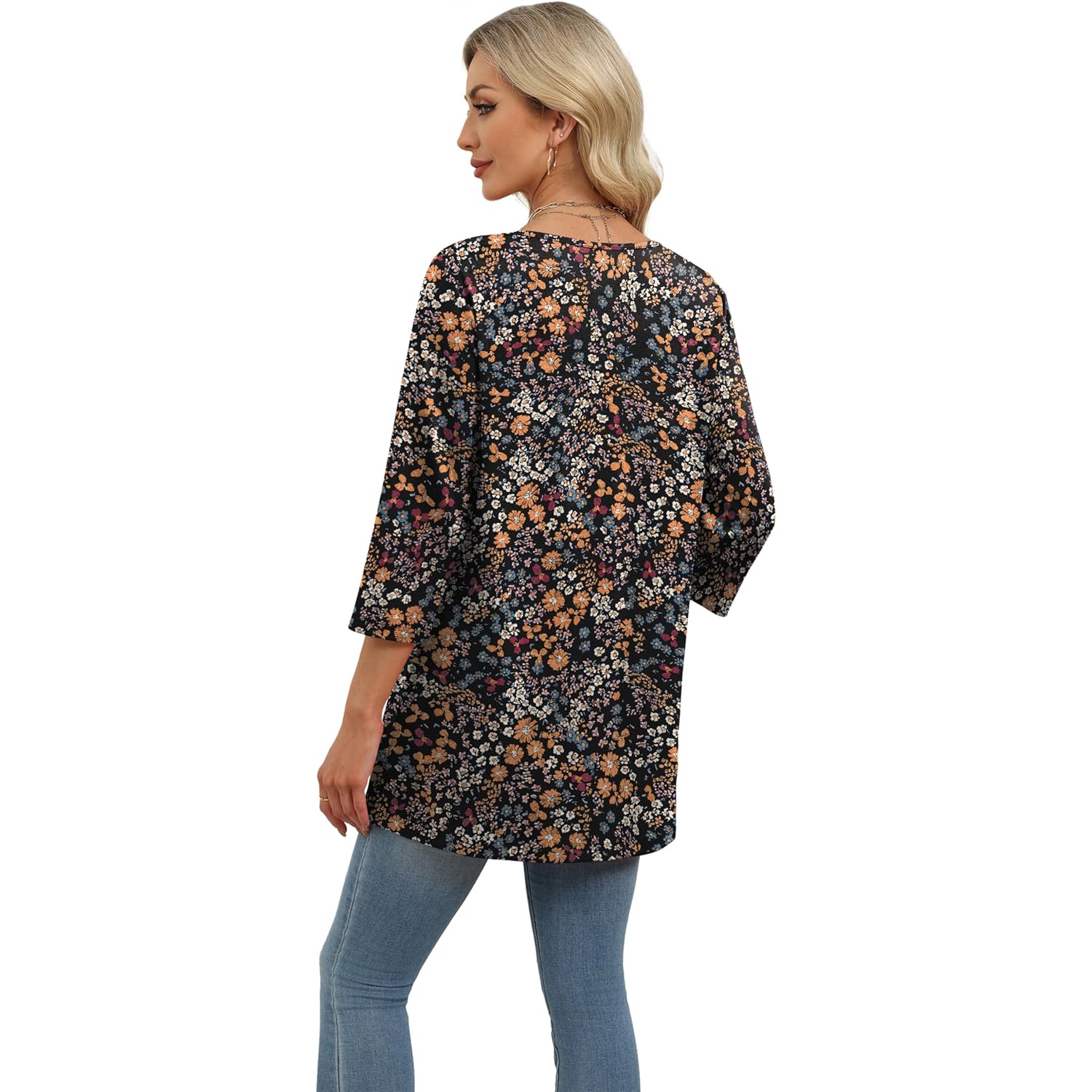 3/4 Length Sleeve Womens Tops Dressy Casual Plus Size Tunics to Wear with Leggings