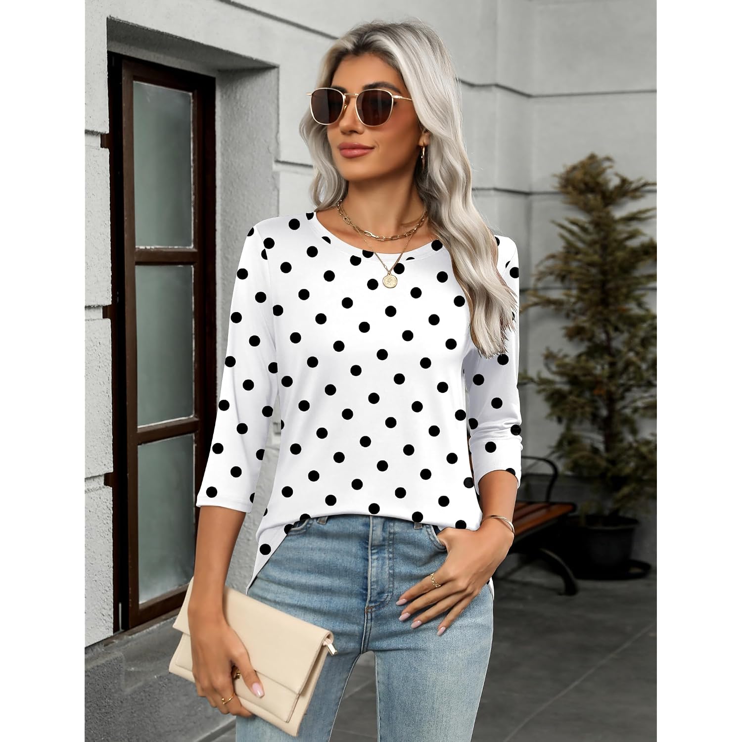 Zeagoo Women's Casual 3/4 Sleeve T-Shirts Round Neck Cute Tunic Tops Basic Tees Blouses Business Work Tee Top