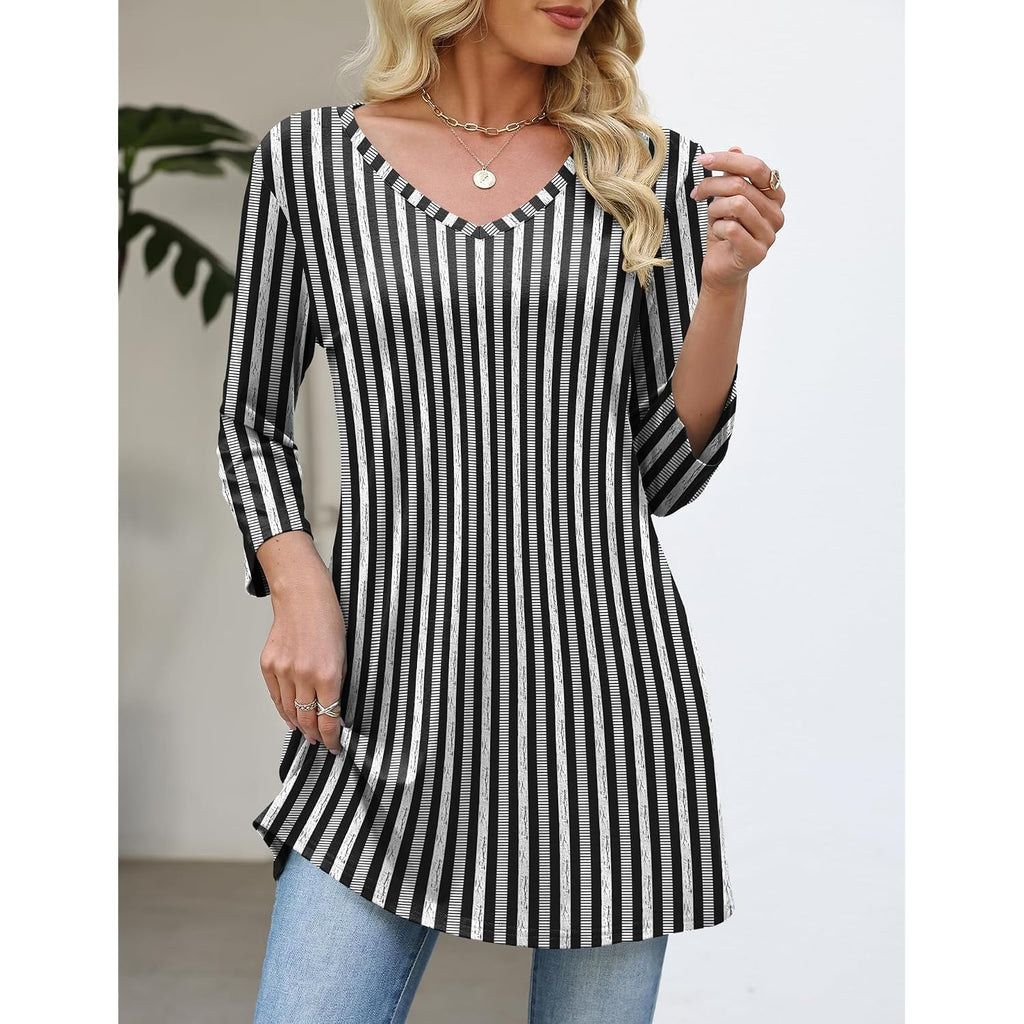 Rapbin Tunic Tops For Women Loose Fit Dressy 3/4 Sleeve V Neck T Shirts Spring Tops For Women 2026