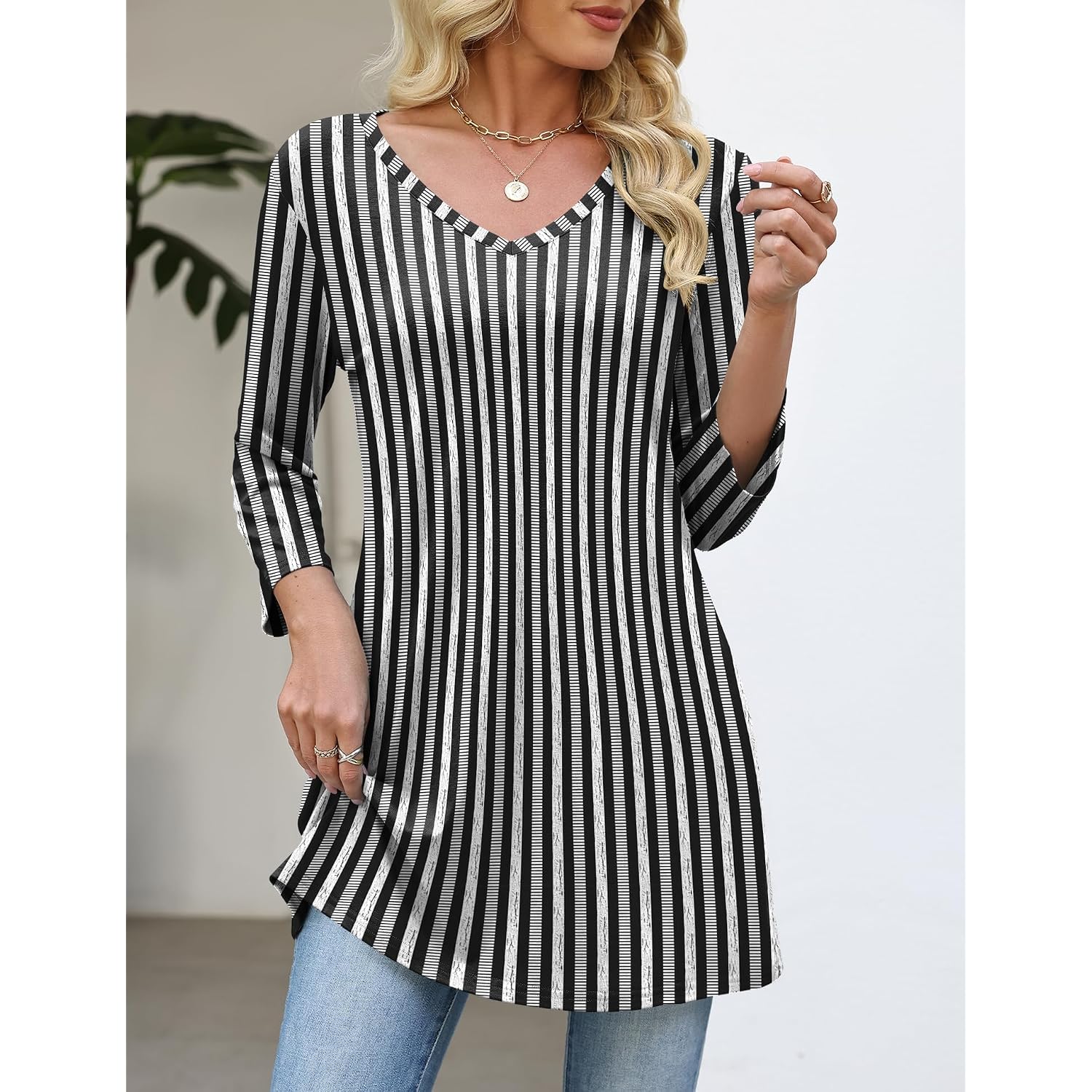 Rapbin Tunic Tops For Women Loose Fit Dressy 3/4 Sleeve V Neck T Shirts Spring Tops For Women 2026