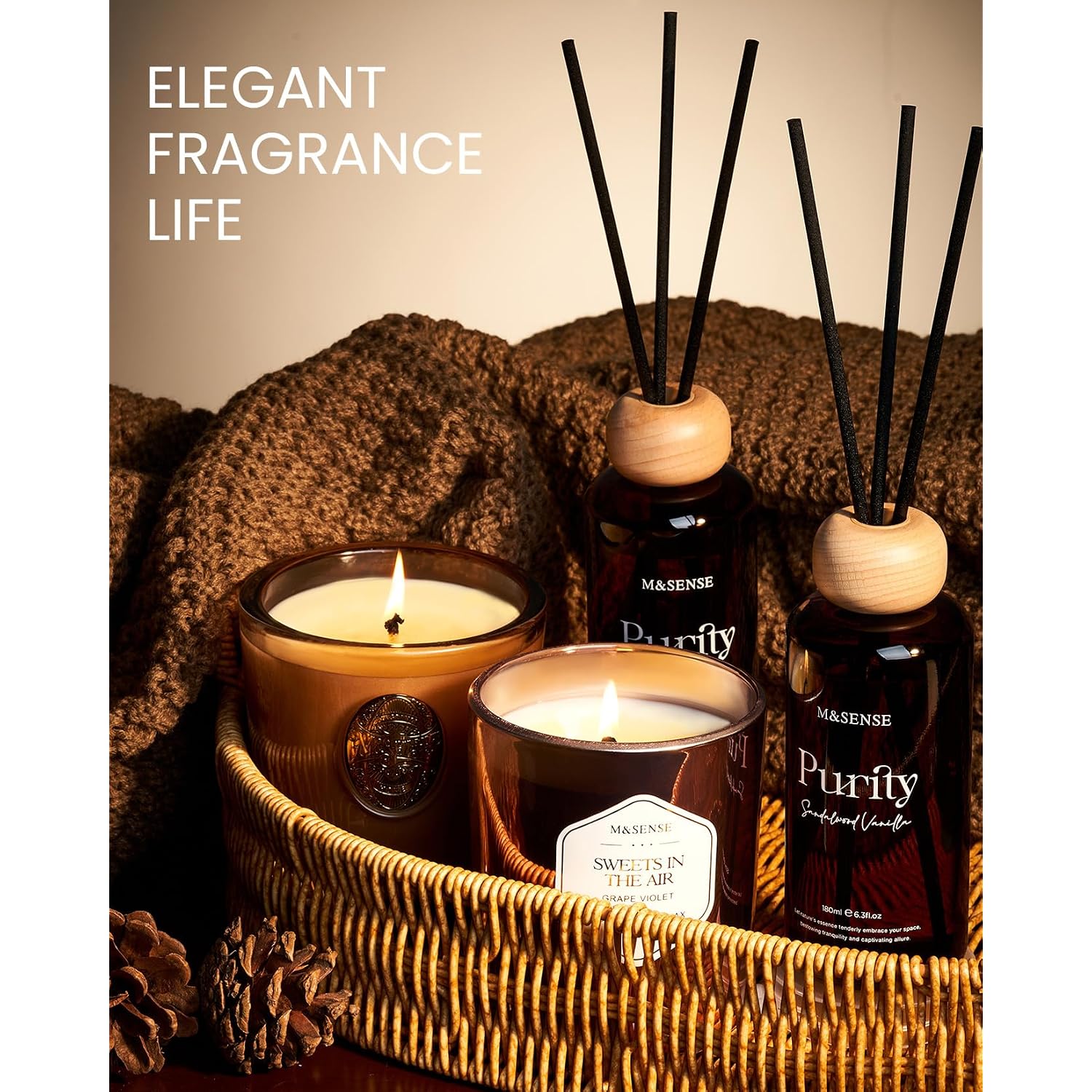 M&Sense Reed Diffuser Set, Forest Mint Fir Scented 6.3 Fl Oz Natural Essential Oil Diffusers With Sticks, Non-Toxic Organic Air Freshener, Long-Lasting Fragrance Oils For Home Office Bathroom Bedroom
