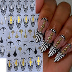 Gothic Nail Stickers Witchy Decals 12PCS Dark Black Goth Nail Art Stickers 3D Self-Adhesive Totem Punk Belt Nails Designs DIY Bat Holiday Nail Supplies French for Acrylic Manicure Decoration