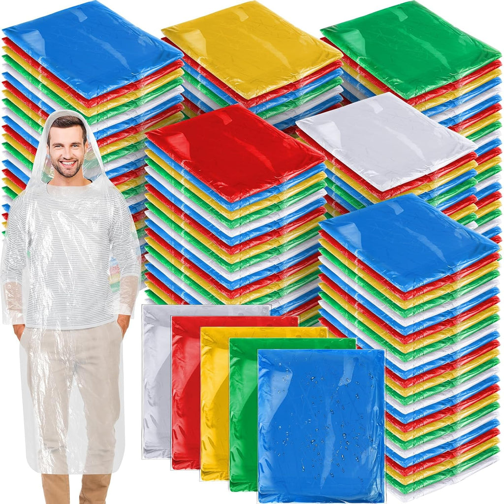 150 Pack Of Adult Rain Ponchos With Hood, Disposable Rain Ponchos, Plastic Raincoat Poncho For Adult Homeless