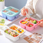 Touwmx Bento Box For Kids, 4 Pack 3 Compartments Meal Prep Containers Reusable Lunch Containers, Food Storage Containers With Lids, Stackable Snack Boxes For School, Work, And Travel