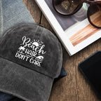 Funny Beach Printed Hat for Women - Beach Hair Don't Care - Adjustable Washed Cotton Sun Baseball Cap - Summer Gifts for Beaches Lovers - Birthday Gifts for Mom Wife Bestie White