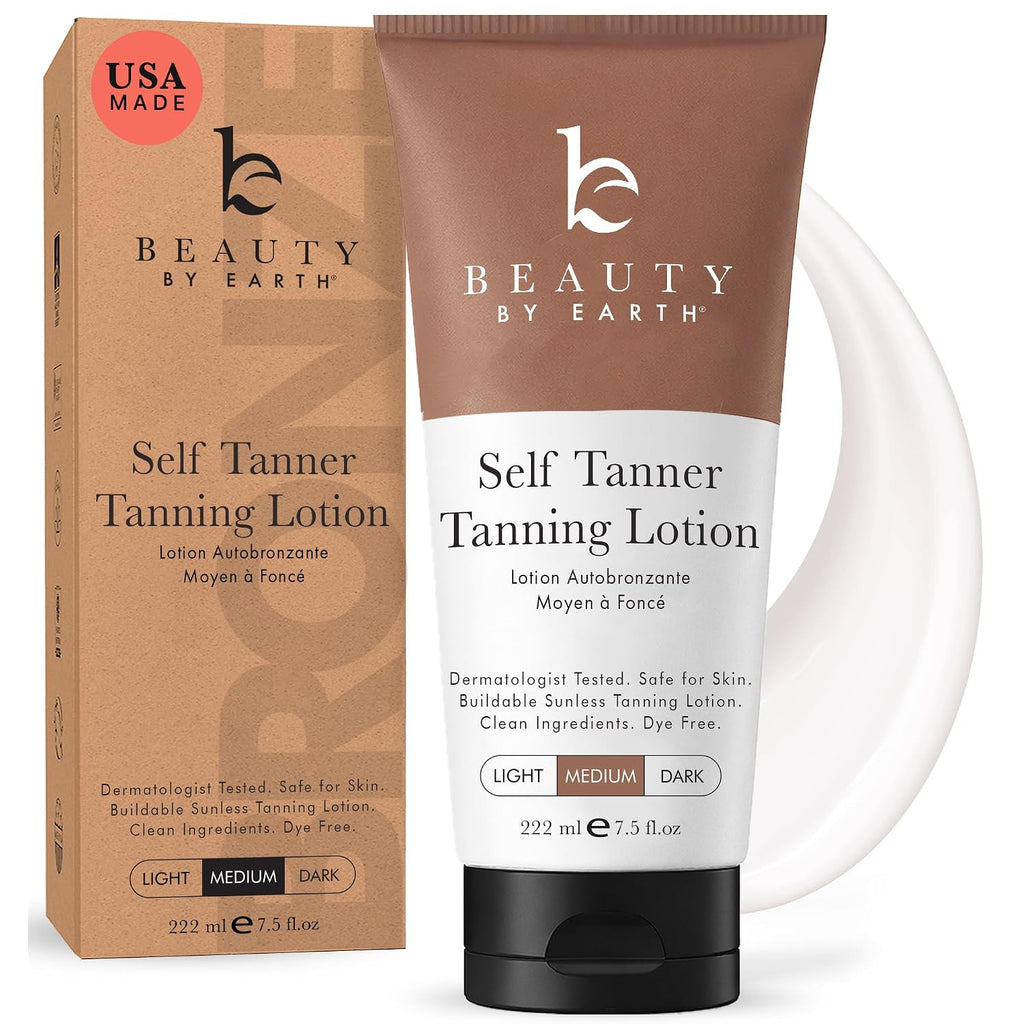 Beauty By Earth Self Tanner - Usa Made With Natural & Organic Ingredients, Moisturizing Self Tanning Lotion With Aloe Vera & Coconut For A Natural Glow, Streak-Free Fake Tan (Medium)