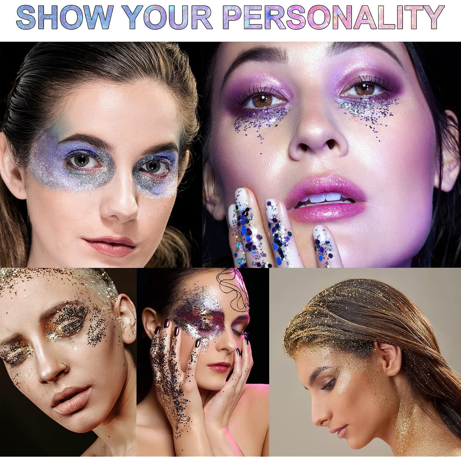 Body Glitter Gel, 6 Colors Body Face Glitter Gel Set For Skin & Hair, Shimmer Liquid Eyeshadow Festival Glitter Makeup, Sparkles Rave Accessories For Holiday, Concerts, Party, Mermaid Series Set