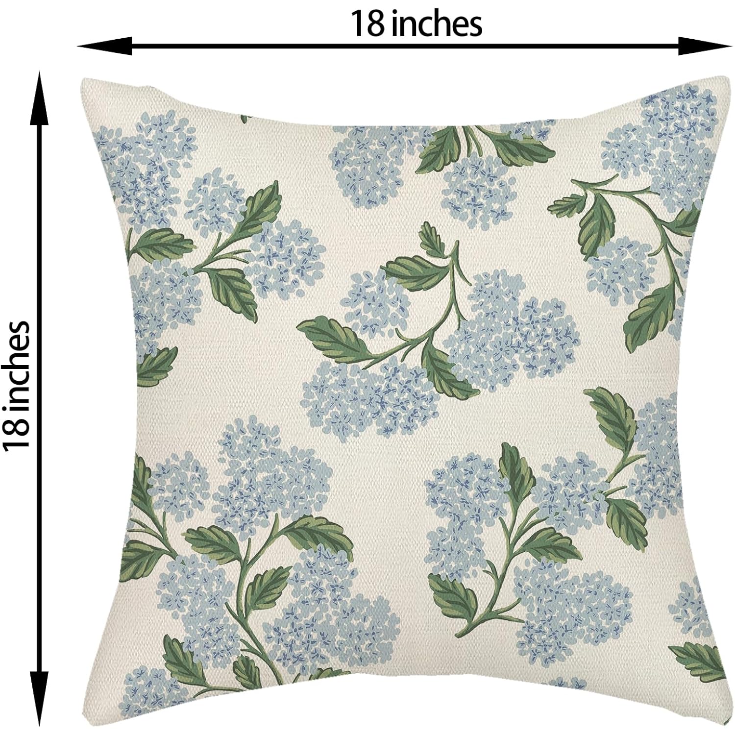 Spring Pillow Covers 18X18 Inch 2 Pcs Blue Green Hydrangea Flower Decor Throw Pillows Vintage Floral Seasonal Summer Outdoor Decoration Pillowcase Linen Cushion Cover For Couch Sofa