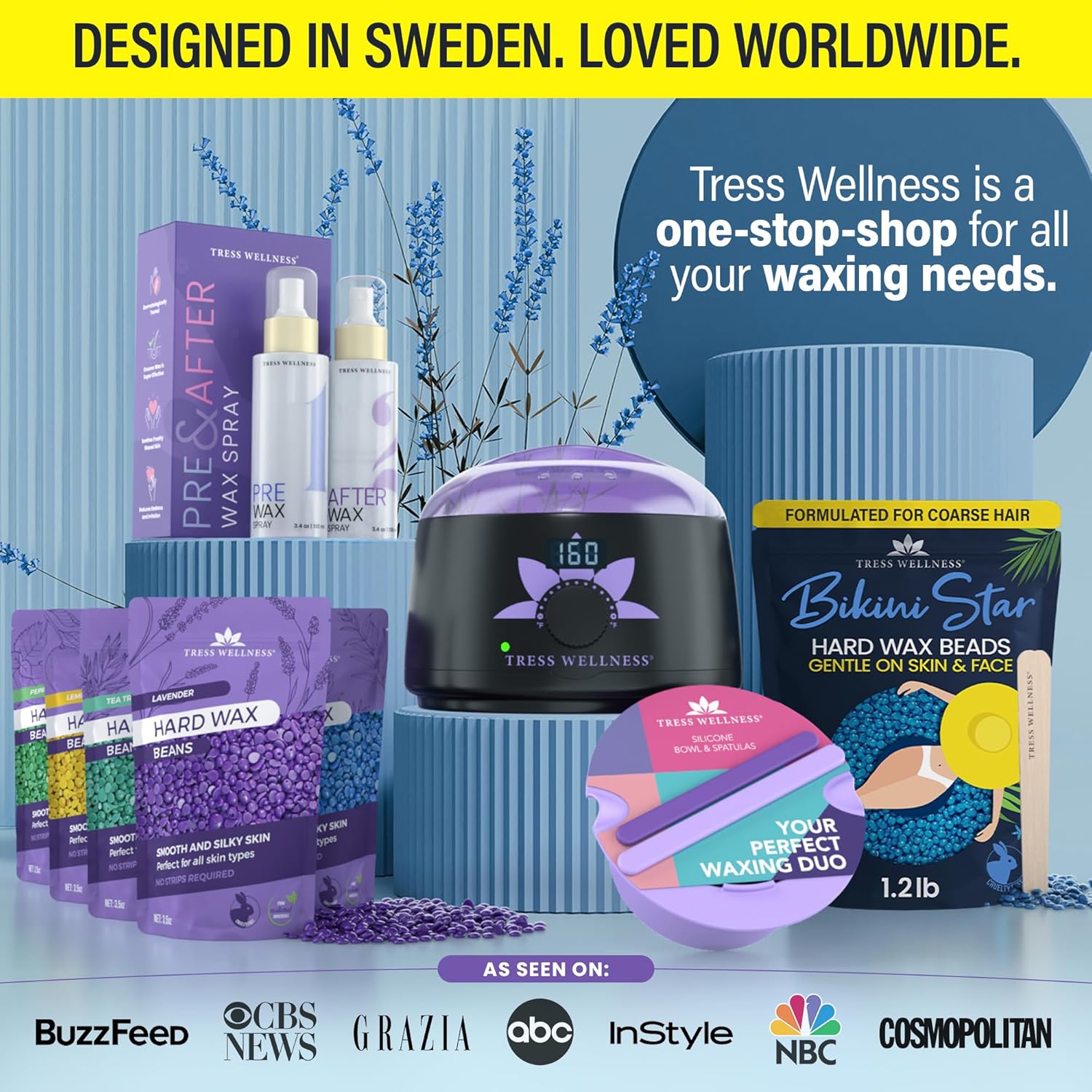 Tress Wellness Wax Beads - Award Winning - Safe for Skin - Dermatologically Tested - At-Home Kit for Bikini, Brazilian & Full Body - Bikini Star 1.2lb