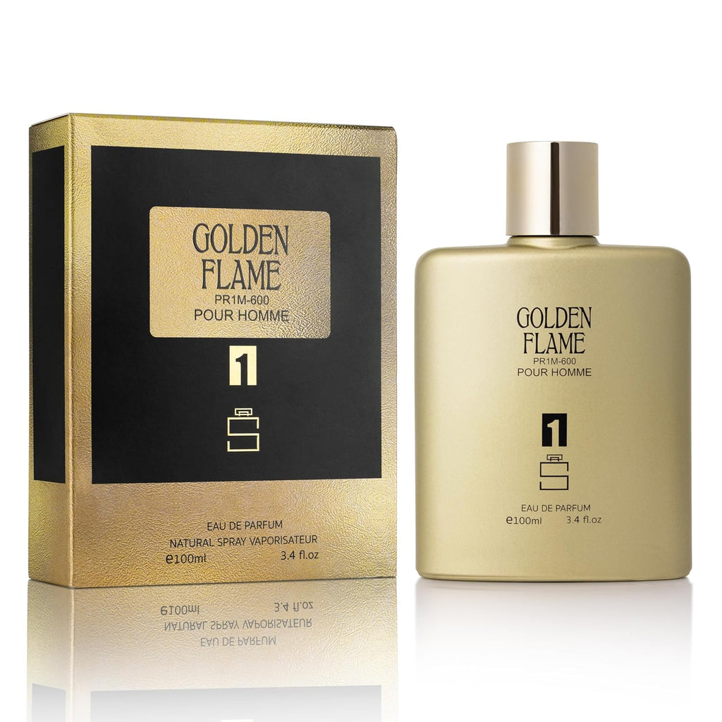 Golden Flame For Men Inspired By P.R. 1 Million, Spicy Cologne, 3.4 Oz | Notes Of Grapefruit, Mint, Cinnamon, Rose, Amber, Leather. Warm Spicy Scent For A Night Out. Long Lasting Edt. 100Ml