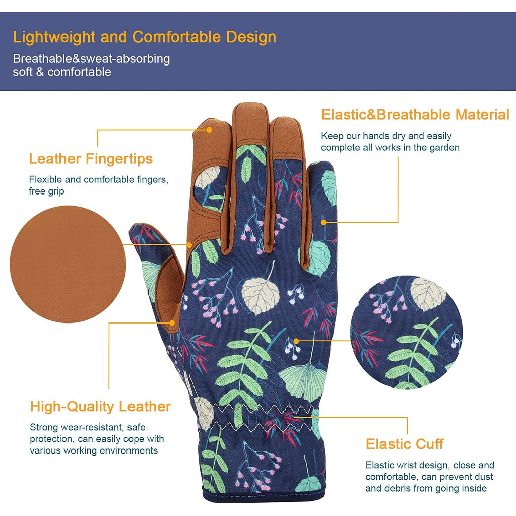 Leather Gardening Gloves For Women - Working Gloves For Weeding, Digging, Planting, Raking And Pruning