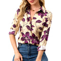 Wrinkle-Resistant Women Silky Button Down Shirts Fashion Printed Dressy Blouse Business Casual Long Sleeve Work Tops