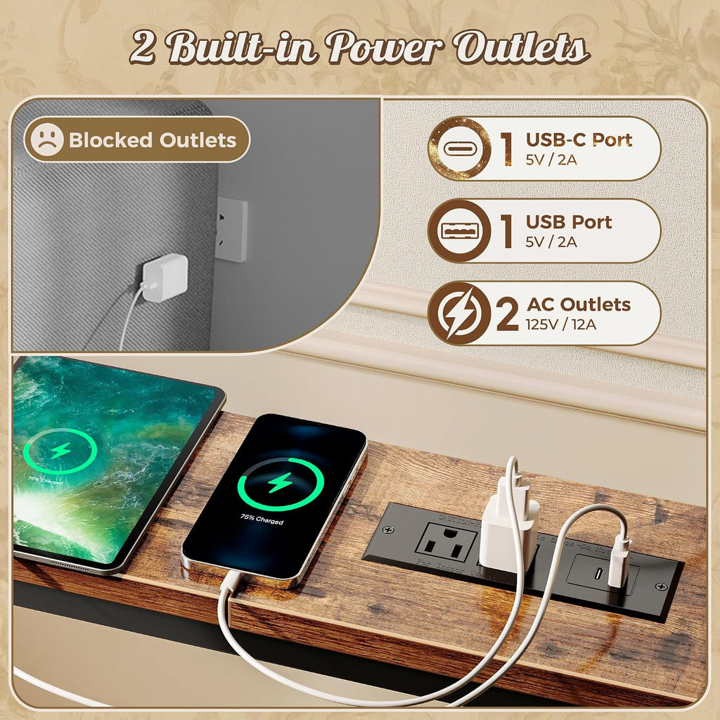 Huuger Narrow Sofa Table With 2 Power Outlets, 86.6-110.2 Inch Adjustable Length, Behind The Couch Table With Usb-C Port, Long Entryway Console Table, Anti-Tip Kit, For Living Room, Rustic Brown
