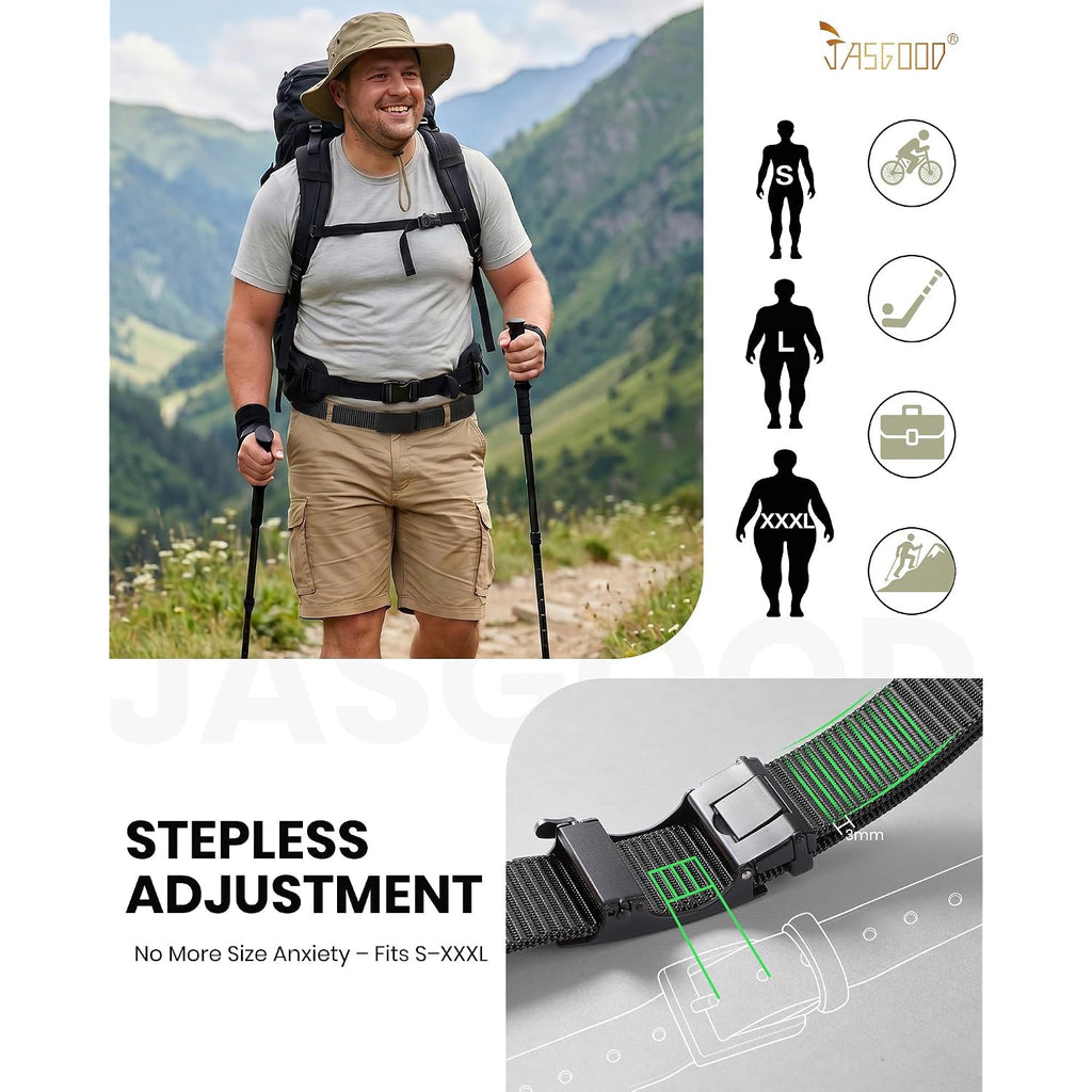 Jasgood Men'S Adjustable Nylon Ratchet Belt – Slide Buckle, Nylon Web Belt For Golf Work Casual