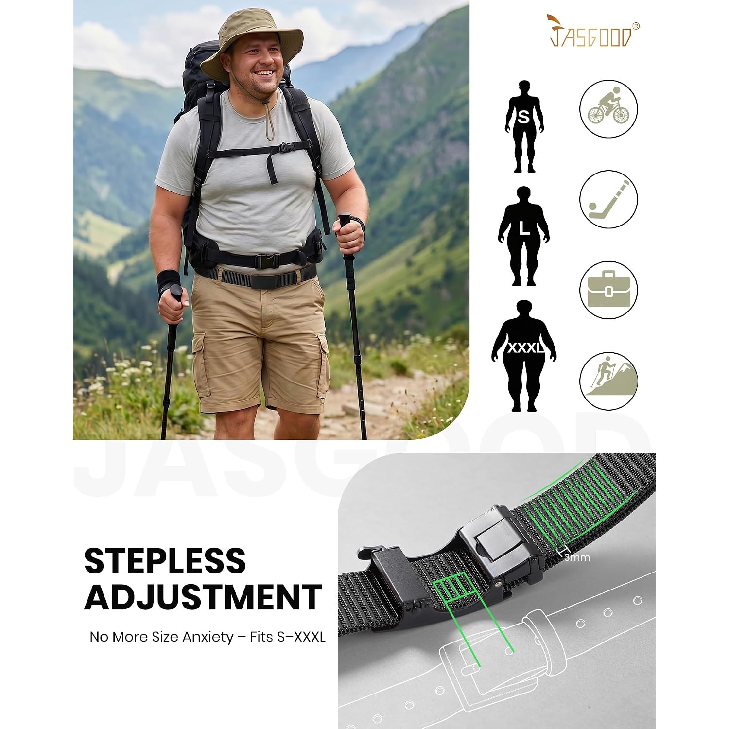 Jasgood Men'S Adjustable Nylon Ratchet Belt – Slide Buckle, Nylon Web Belt For Golf Work Casual