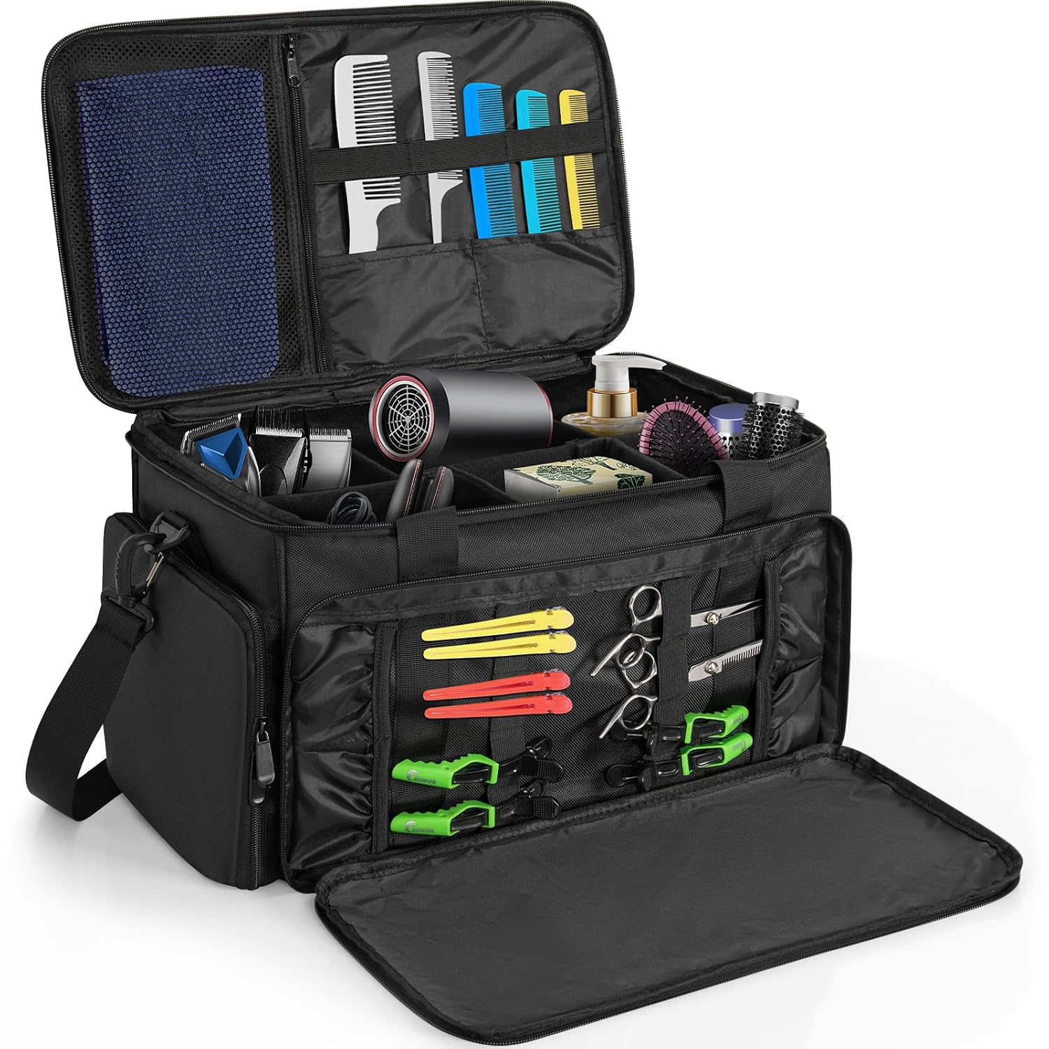 Toribio Large Capacity Hairdresser Bag With Adjustable Dividers, Barber Carrying Bag Barber Travel Case Organizer For Clippers And Supplies, Holds Various Hair Cutting Tools