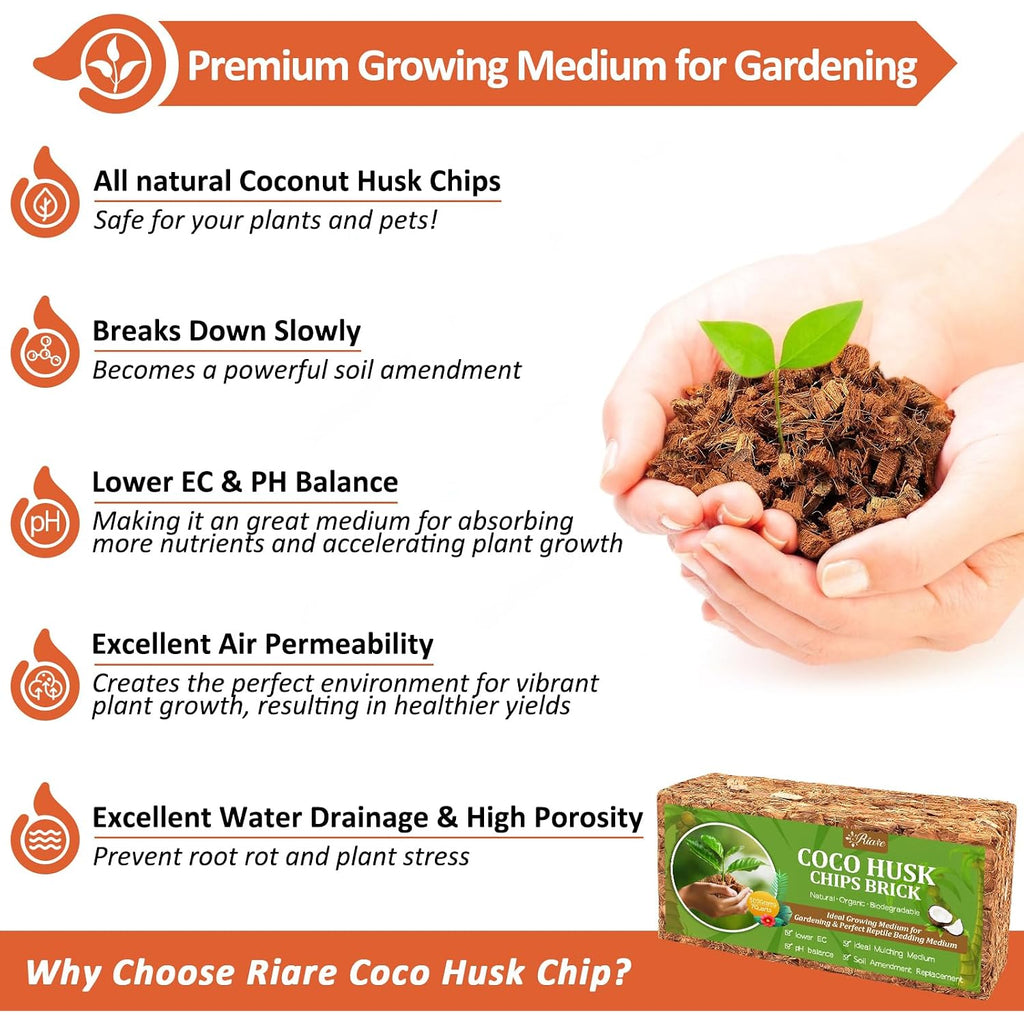 2 Pack Coco Chips Substrate For Plants- 2.2Lb 100% Organic Coconut Husk Brick With Low Ec And Ph Balanced, High Expansion Coconut Substrate Coco Husk Mulch For Garden Flowers, Herbs, Planting