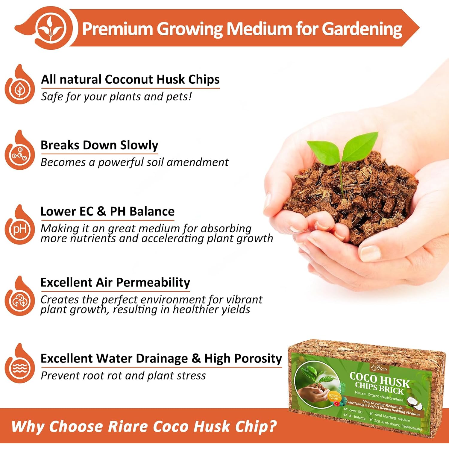 2 Pack Coco Chips Substrate For Plants- 2.2Lb 100% Organic Coconut Husk Brick With Low Ec And Ph Balanced, High Expansion Coconut Substrate Coco Husk Mulch For Garden Flowers, Herbs, Planting