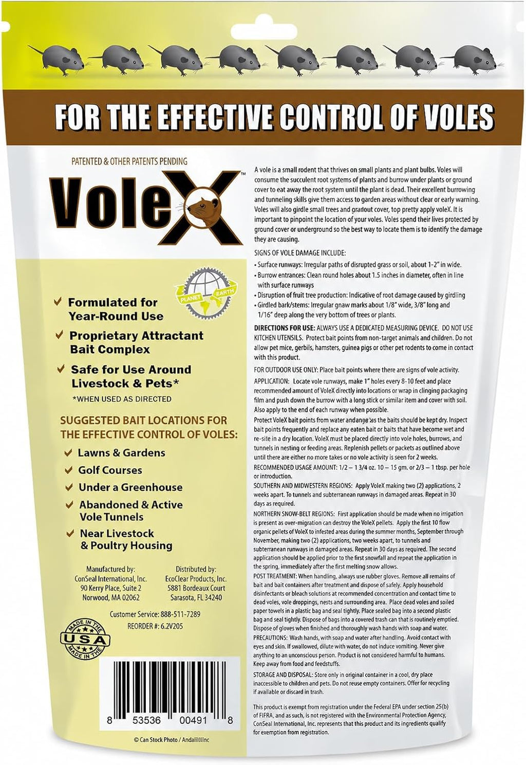 Volex - Effective Against All Species Of Voles. Safe For Use Around People, Pets, Livestock, And Wildlife
