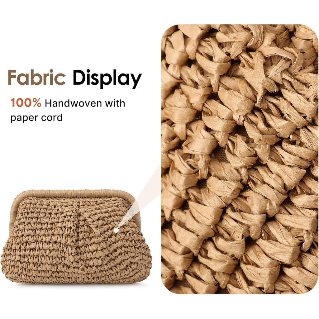 Clothirily Straw Clutch Purses for Women, Cloud Dumpling Woven Bag with Detachable Chain, Beach Crossbody Shoulder Handbag