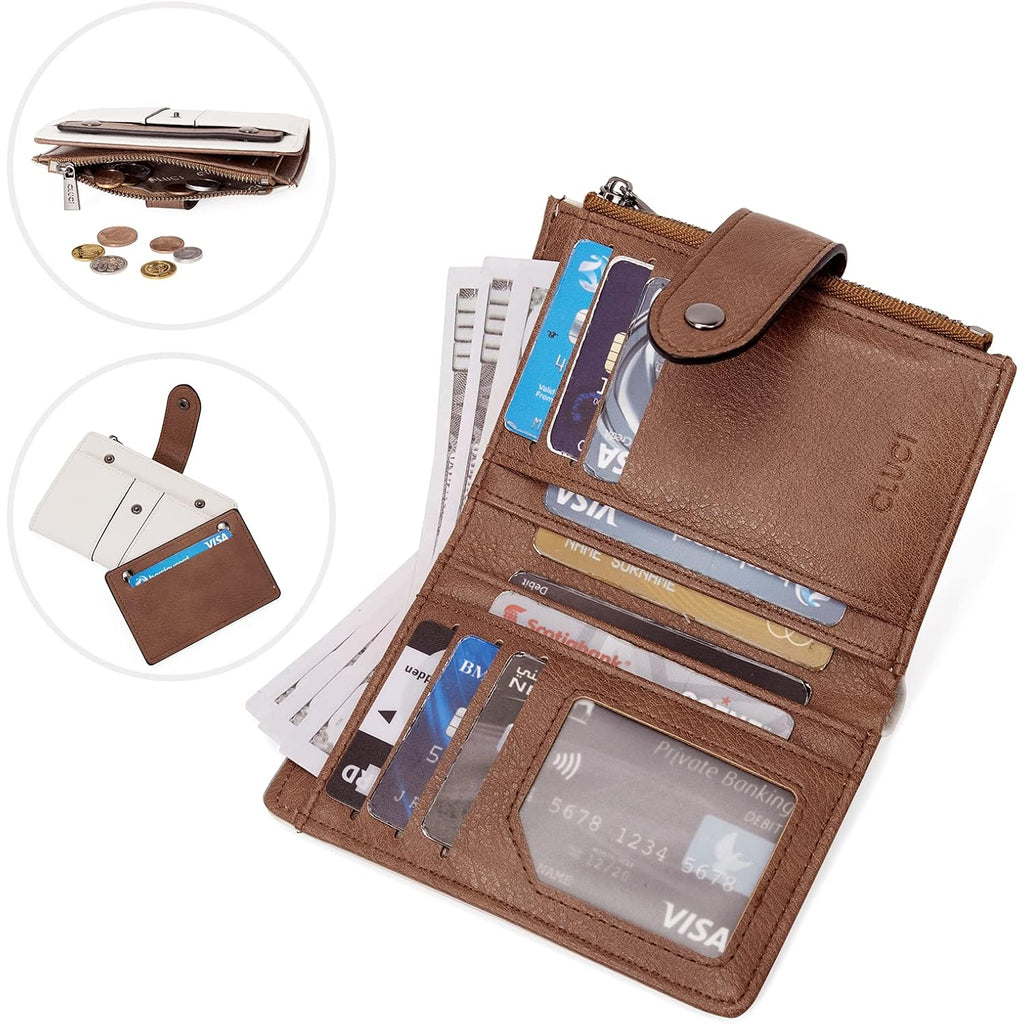 CLUCI Wallet for Women Leather Slim Womens Wallet Bifold Multi Card Holder Organizer Designer with Removable ID Window