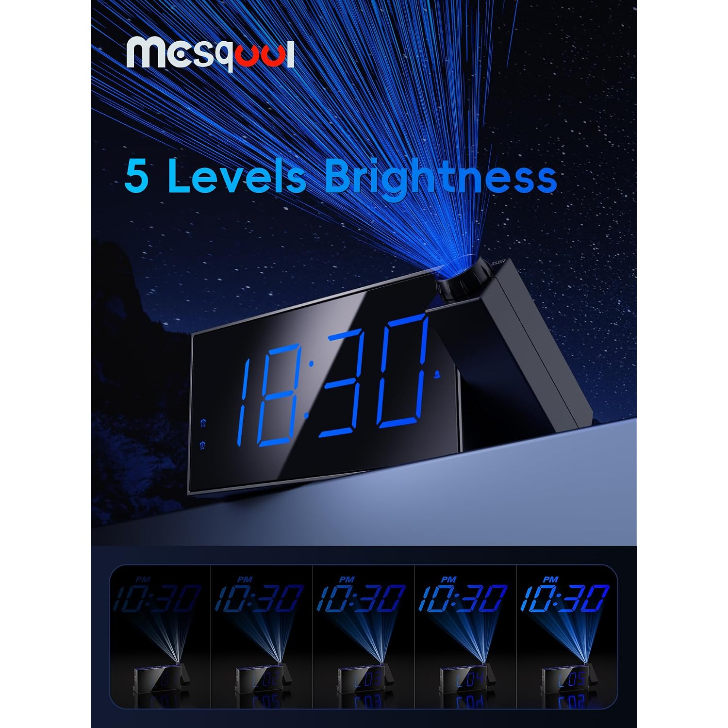 Digital Projection Alarm Clocks For Bedrooms - Large Led Display, 180° Rotatable Projector, 5-Level Dimmer,Usb Charger,Battery Backup,Loud Dual Alarms For Kids Elderly,Heavy Sleepers,Snooze,12/24H,Dst