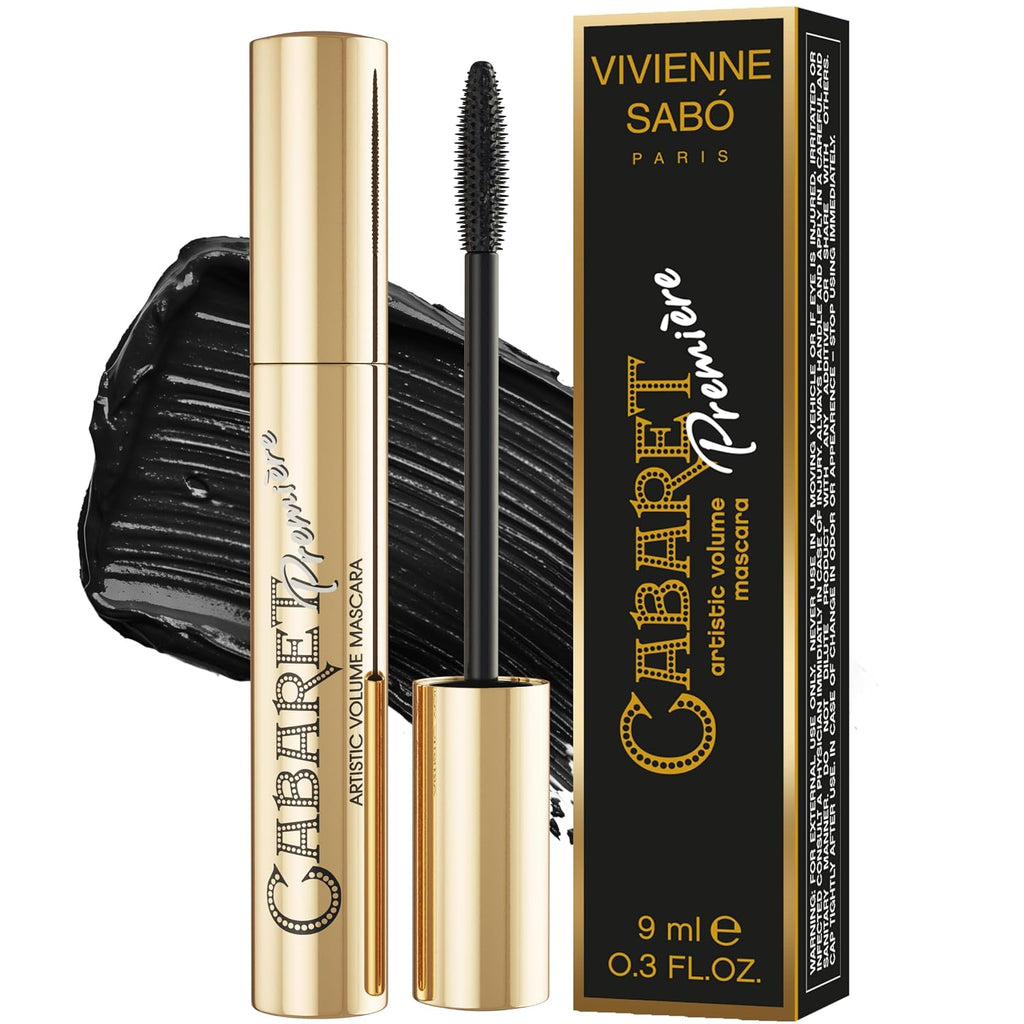 Vivienne Sabó Cabaret Premiere Black Mascara, Volume And Length, Defining, Curling, No Flaking, No Clumping, Smudge Proof, Washable, Cruelty-Free, Made In Europe, (01 Black), 0.3 Fl Oz, 1 Pack