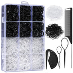 2200 Pcs Elastic Hair Bands with Hair Loop Styling Tool Set, Clear and Black Elastic Hair Ties with Rubber Band Cutter Organizer Box Hair Accessories for Toddler Baby Girl Women