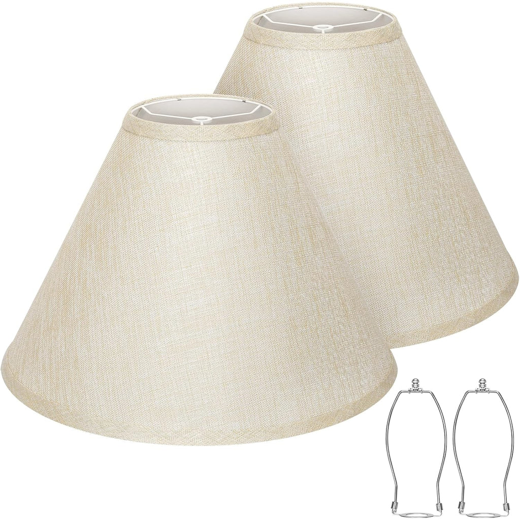Empire Lamp Shades Set Of 2, 6"Top X 16"Bottom X 10.8"High, Champagne Beige | Large Lampshades For Table Lamps Floor Lamps, Spider, E26 Base Harp Holders Included, Natural Linen Replacement,Easy Assembly
