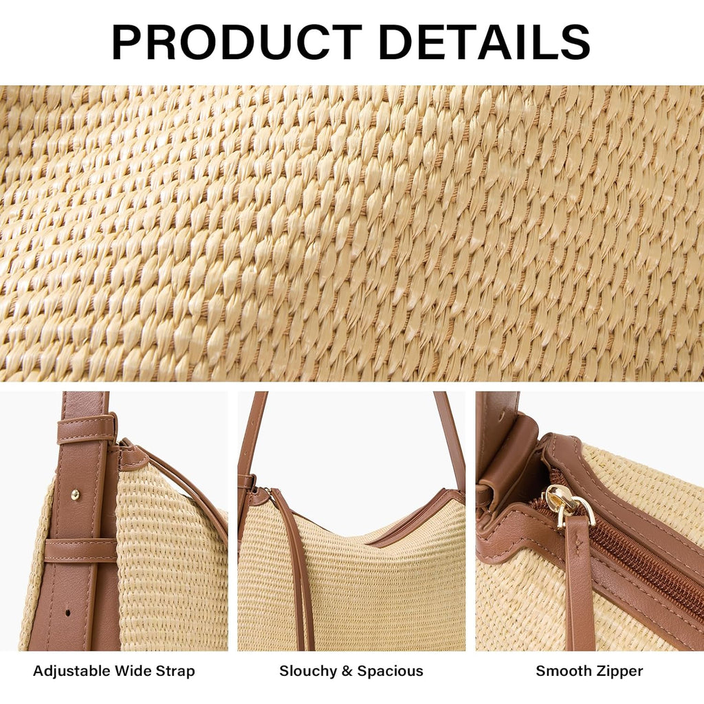 Cluci Summer Purses For Women, Cute Straw Bag, Beach Shoulder Bag, Woven Handbags With Adjustable Wide Shoulder Strap