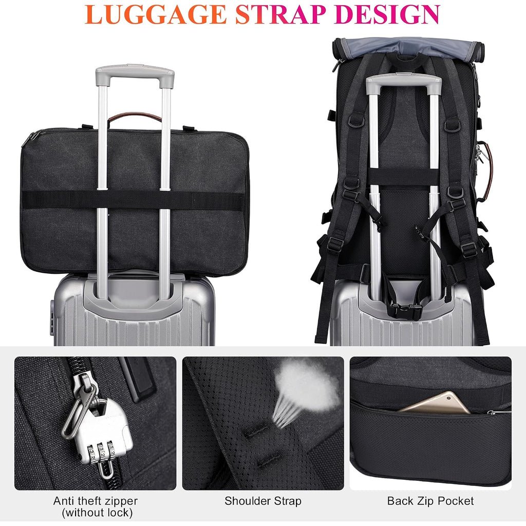 Witzman Travel Backpack For Men 40L Large Carry-On Airline Approved | Canvas 3 In 1 Duffle Luggage Bag Fits 16“ Laptop, Shoe Compartment, For Weekend Getaway, Overnight Trip