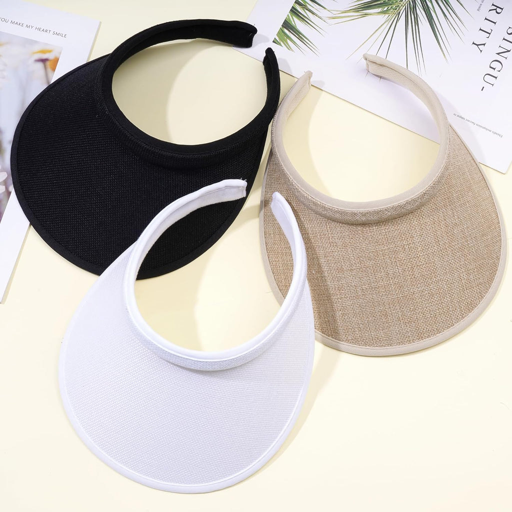 Dxhycc 3 Pack Sun Visor Hats for Women Men Clip On Wide Brim Visors Outdoor Golf Beach Tennis Cap