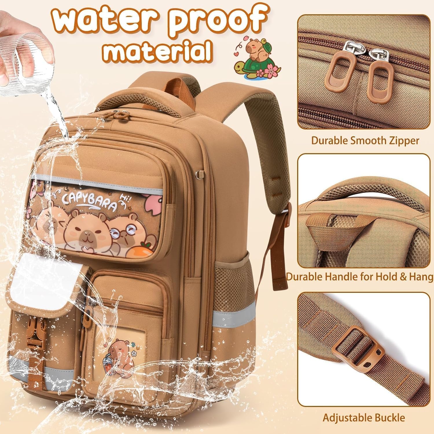 Fimibuke Capybara Backpack For School Girls, 30Pcs Capybara School Supplies | Stationery Set With Bookbag Pencil Case Pins Gel Pens Pencils Notebooks For Back To School Kindergarten Elementary Student