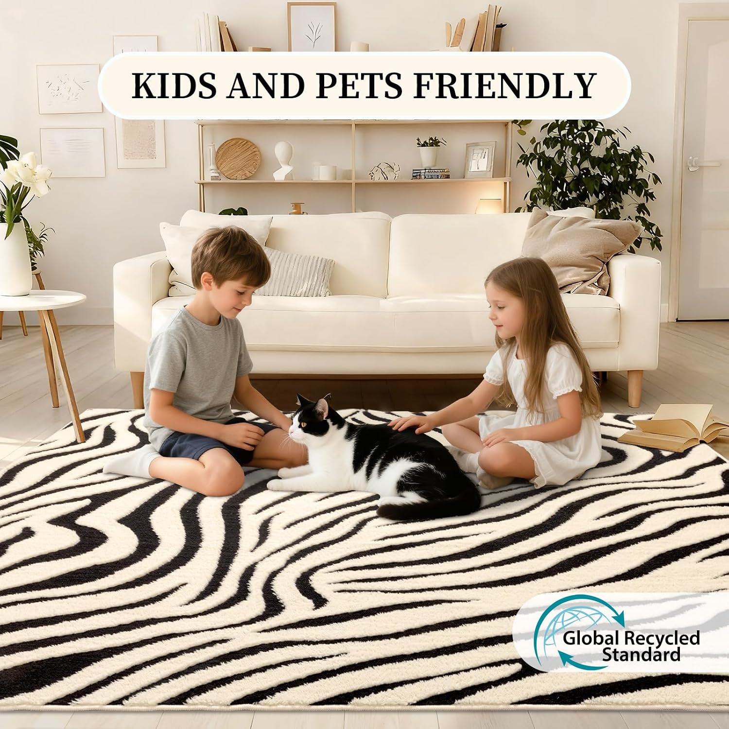5×7 Ft Area Rugs For Living Room: Modern Washable Rug - Abstract Black And Cream White Rug For Bedroom Dining Room Office Playroom Nursery Home Decor - Nonslip Non-Shedding Striped Rugs