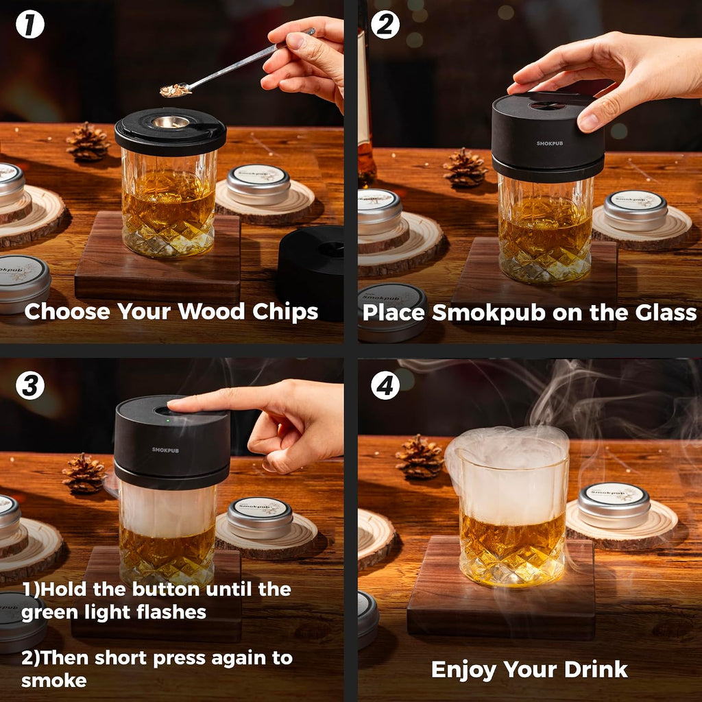 Electric Whiskey Smoker Kit, Rechargeable Cocktail Smoker With 6 Wood Chips, Flameless Heating System, Old Fashioned Drink Smoker Kit, Bourbon Whiskey Gifts For Men,Dad,Husband