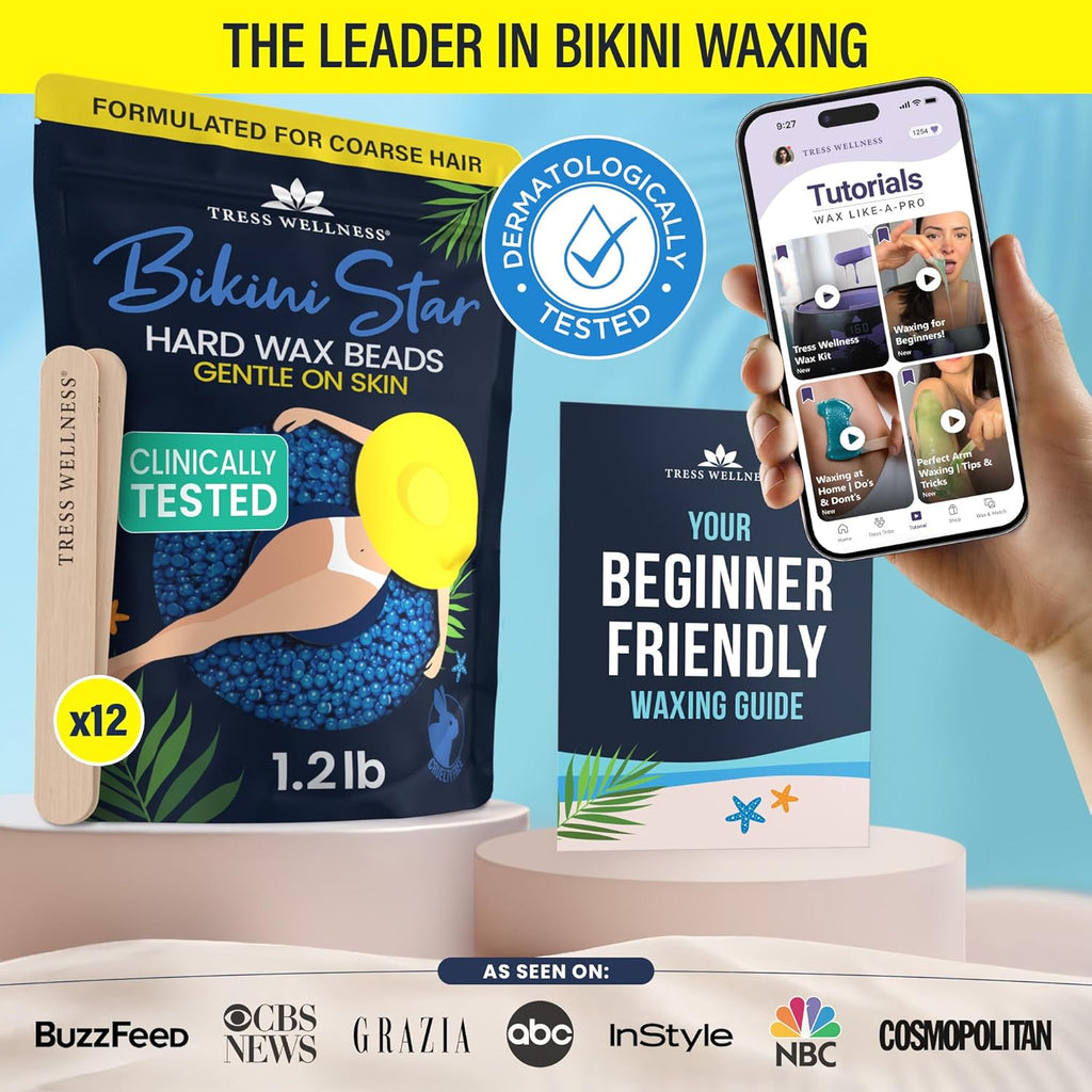 Tress Wellness Wax Beads - Award Winning - Safe for Skin - Dermatologically Tested - At-Home Kit for Bikini, Brazilian & Full Body - Bikini Star 1.2lb